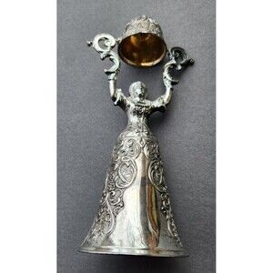 Nuremberg German Pewter Bridal Wedding Double Cup Toasting Wine Pink Stone Vtg